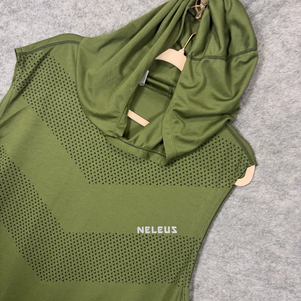 Neleus Sleeveless Hoodie Mens 2XL Green Chevron Lightweight Gym Training